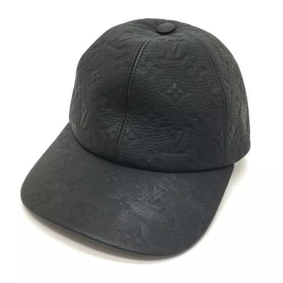 LOUIS VUITTON MP2605 Monogram Newsboy cap 1.1 Leather Cap Hat Black - Picture 1 of 8